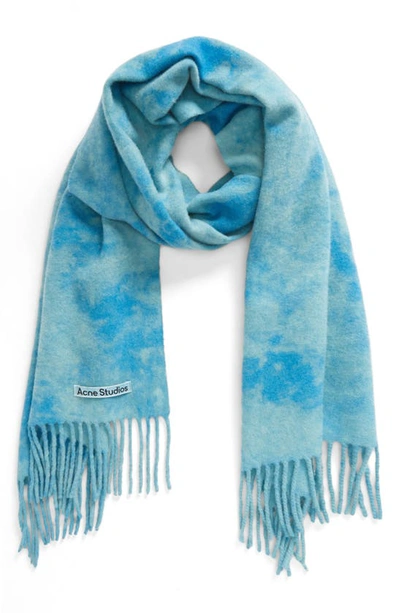 Acne Studios Canada Fringed Tie-dyed Wool Scarf In Aqua Blue