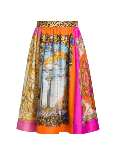 Moschino Graphic-print Silk Midi Skirt In Multicolour