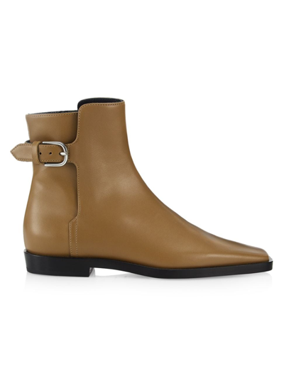 Totême Leather Belted Ankle Boots In Dark Beige