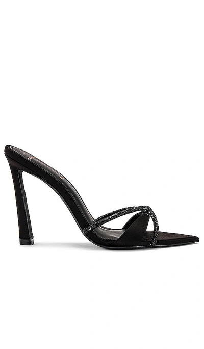 Black Suede Studio Sienna 85 Pointed Toe Slide Sandal In Black Satin / Crystal Stones