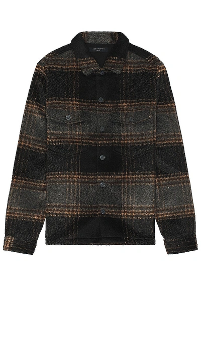 Allsaints Fornax Checked Borg Lined Shirt Jacket In Charcoal Grey