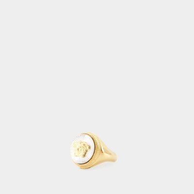 Versace Medusa Imitation Pearl Ring In Silver