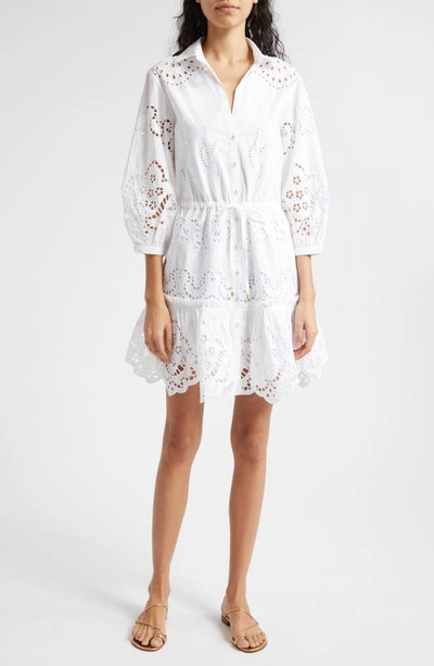 Cara Cara Robin Embroidered Cutwork Cotton Poplin Mini Dress In Embroidered Eyelet White