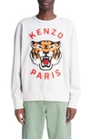 Kenzo Lucky Tiger Embroidered Oversize Cotton Sweatshirt In Gris Clair