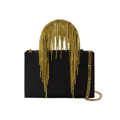Kara Midi Crystal Fringe Bag - Leather - Black/gold