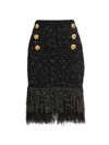 Balmain Fringed Tweed Short Skirt With 6 Buttons In Black Gold