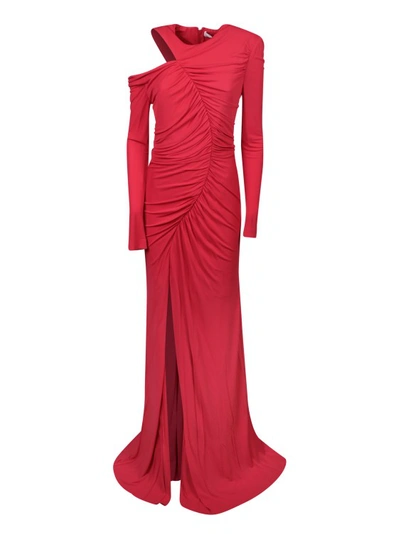 Alexander Mcqueen Ruched Asymmetric Maxi Dress In Red