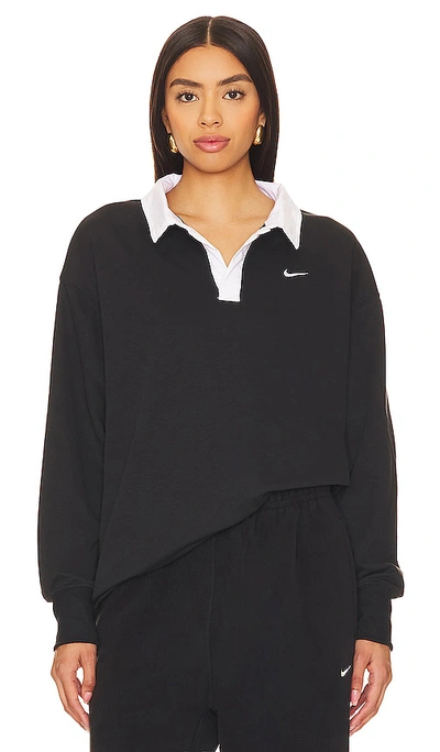 Nike Essential Oversized Long Sleeve Polo In Black & White