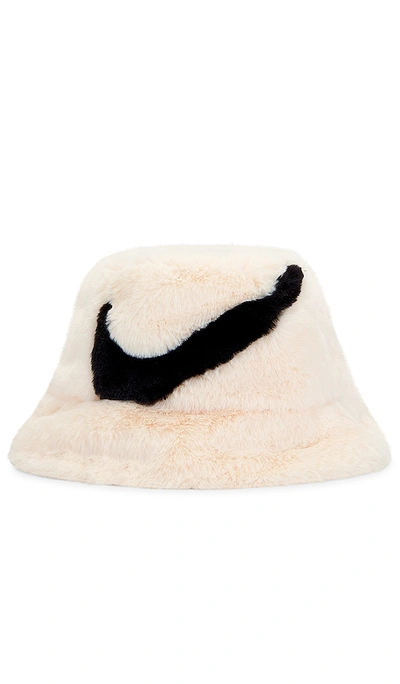Nike Apex Swoosh Faux Fur Bucket Hat In Guava Ice/ Black