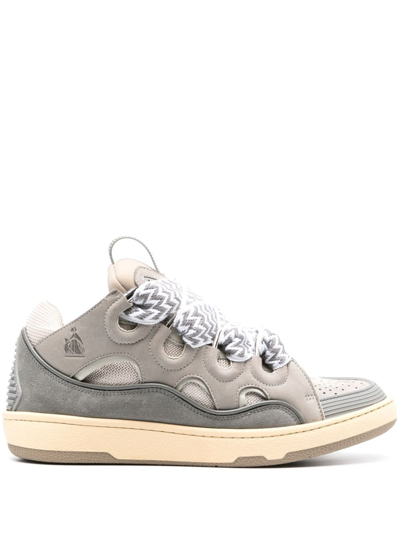 Lanvin 30mm Curb Leather & Mesh Sneakers In Grey