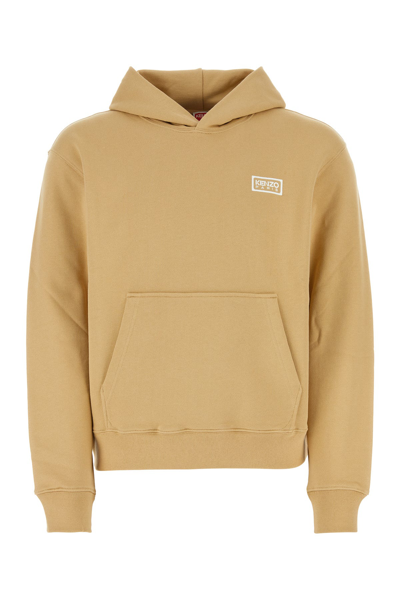 Kenzo Logo Embroidered Drawstring Hoodie In Camel