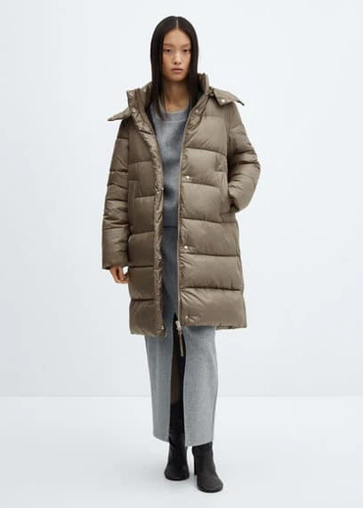 Mango Detachable Hood Quilted Coat Khaki