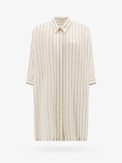 Brunello Cucinelli Striped Cotton & Silk Shirt In Panama/beige/white
