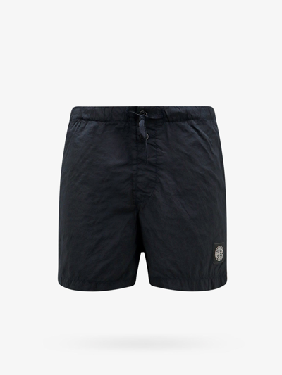 Stone Island Logo-patch Detail Swim Shorts In Blue