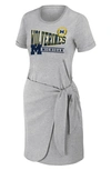 Wear By Erin Andrews Heather Gray Michigan Wolverines Knotted T-shirt Dress In Michigan State University