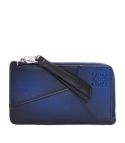 Loewe Leather Puzzle Edge Zipped Card Holder In Blue