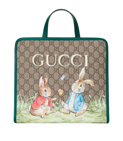 Gucci Kids' Peter Rabbit Gg Supreme Tote Bag In Neutrals