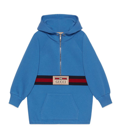 Gucci Kids' Web Stripe Half-zip Hoodie In Blue