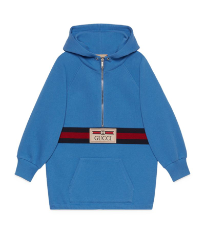 Gucci Kids' Web Stripe 拉链领连帽衫 In Blue