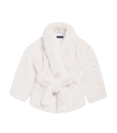 Balenciaga Faux Fur Wrap Coat In Light Beige