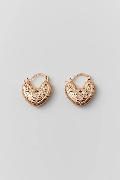 Urban Outfitters Etched Heart Hoop Earring In Gold, Women's At