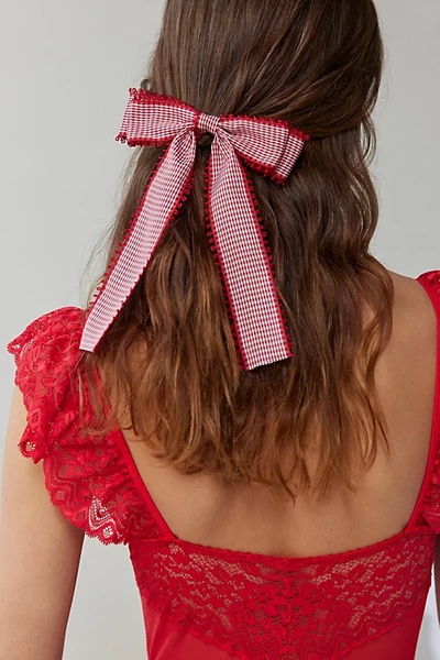 Urban Outfitters Gingham Hair Bow Barrette In Red, Women's At