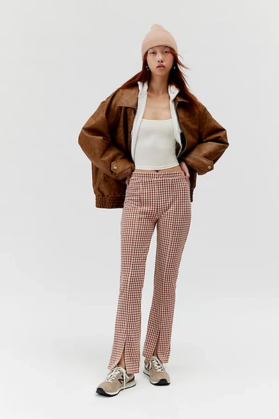 Urban Renewal Remnants Plaid Front Slit Flare Pant In Light Red At Urban Outfitters