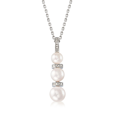 Ross-simons 6-8.5mm Cultured Pearl And . Diamond Necklace In Sterling Silver In Multi