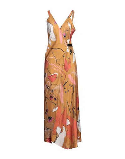 Alysi Woman Maxi Dress Camel Size 8 Silk In Beige