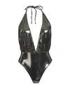 Balmain Draped Swimsuit Woman One-piece Swimsuit Platinum Size 14 Polyamide, Elastane In Grey