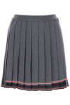 Thom Browne Rwb-trimmed Pleated Miniskirt In Grey