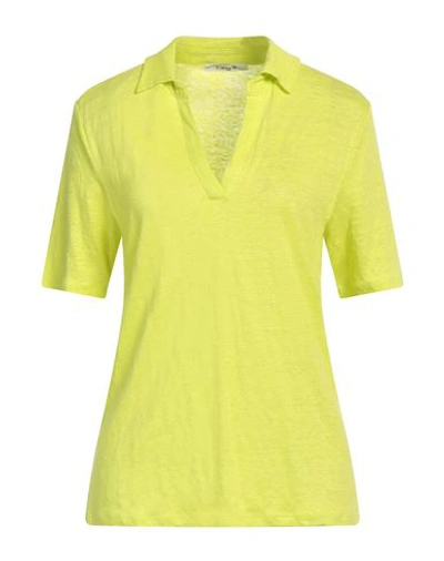 Kangra Woman Polo Shirt Acid Green Size 8 Linen