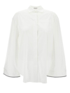 Brunello Cucinelli Oversized White Shirt With Contrasting Hem In Cotton Blend Woman In White