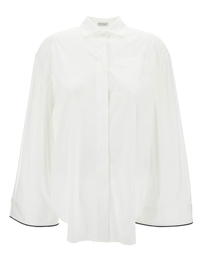 Brunello Cucinelli Contrast-border Poplin Shirt In White