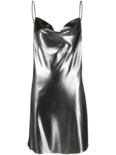 Rotate Birger Christensen Rotate Metallic Mini Slip Dress In Silver