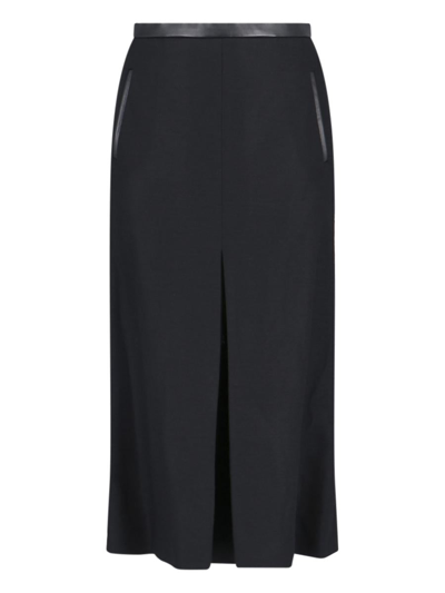 Saint Laurent Pleat-detail Wool-blend Midi Skirt In Black