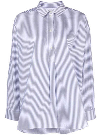 Totême Striped Half-placket Shirt In Blue