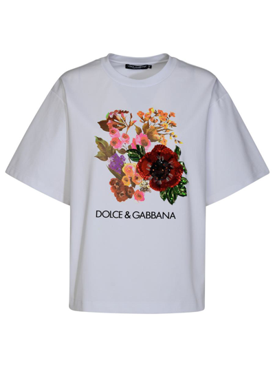 Dolce & Gabbana Floral-print Cotton-blend T-shirt In ホワイト
