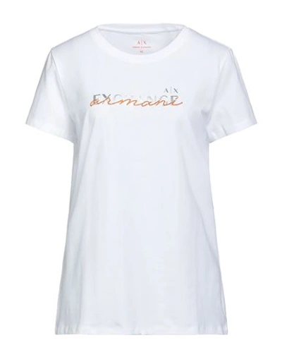 Armani Exchange Woman T-shirt White Size L Cotton, Elastane