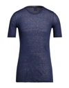 120% Lino Man T-shirt Navy Size 3xl Linen In Navy Blue