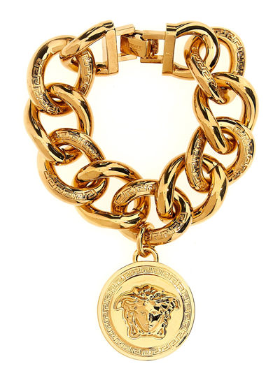 Versace Thick Chain Bracelet With Medusa Charm In Gold