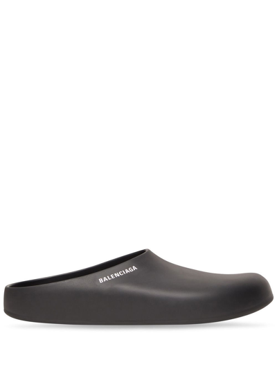 Balenciaga Rubber Logo-print Slides In Black