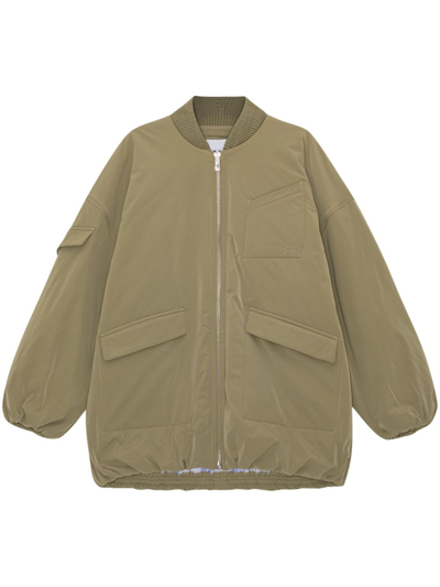 Ganni Oversized Multiple-pocket Bomber Jacket In Green