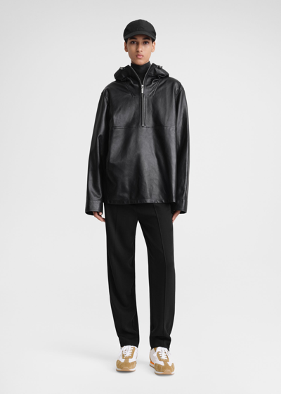 Totême Half-zip Leather Anorak Black