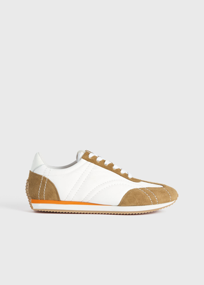 Totême The Sport Leather-trimmed Suede And Twill Sneakers In White,tan