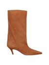 Amina Muaddi 60mm Fiona Pointed-toe Suede Boots In Brown