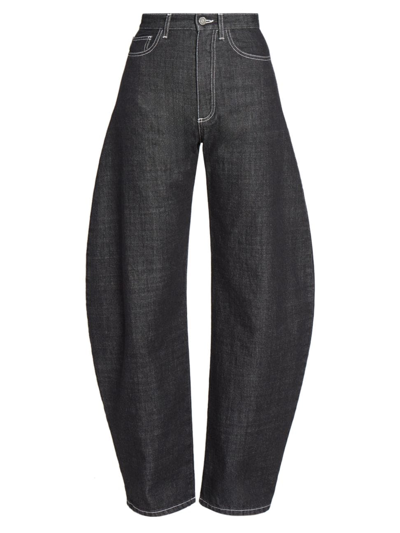 Alaïa Round-cut Denim Pants In Black Denim