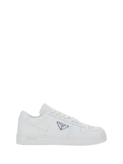 Prada Lane Triangle Logo Low Top Leather Sneaker In Bianco
