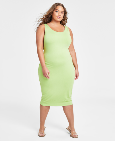 Bar Iii Trendy Plus Size Sleeveless Bodycon Midi Dress, Created For Macy's In Spring Lime