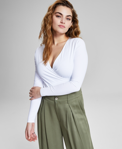 And Now This Women's Surplice Double-layered Long-sleeve Bodysuit, Created For Macy's In White